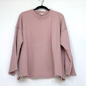 Eileen Fisher Organic Cotton French Terry Crew Neck Top in Light Plum | XL | GUC